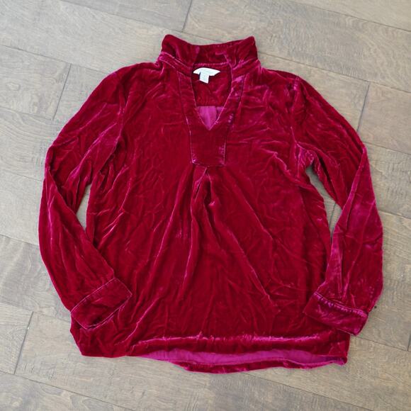 Sundance Shirt Womens S Raspberry Red Silk Blend Velvet Nuance Collared Pullover - Picture 2 of 8